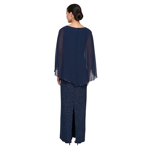 Image of S.L. Fashions Women's Long Mother of The Bride Column Dress with High Low Overlay and Back Slit