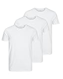 JACK & JONES Pack de 3 Camisetas básicas para Hombre con Cuello Redondo Monocolor, Corte Ajustado, en Blanco, Negro, Azul, Gris, 12167630, XL