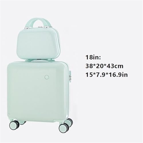 Luggage Sets Solid Color Small Portable Silent Universal Wheel Carry On Trolley Case Travel Suitcase Password Box Suitcase(Green,18IN_NO HADBAG)2