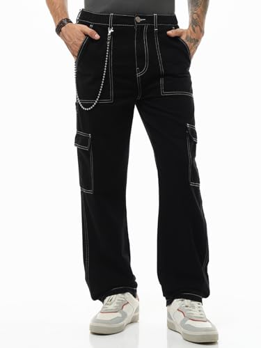 Image of Bewakoof Men Mid Rise Baggy Regular Fit Cargo Jeans|Cargo Jeans - Multi-Pocket Denim | Baggy Fit | Utility Streetwear