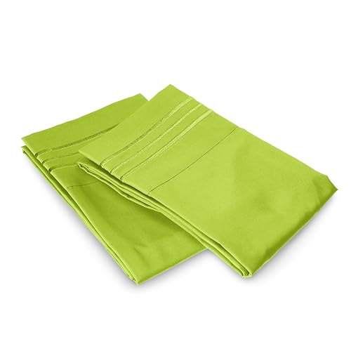 Image of Elegant Comfort Luxury Ultra-Soft 2-Piece Pillowcase Set 1500 Thread Count Egyptian Quality Microfiber Double Brushed-100% Hypoallergenic-Wrinkle Resistant, Standard /Queen Size, Lime