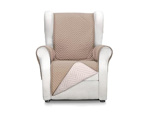 S & T Funda Sofá 1 Plaza/Sillon Relax Cuero/Lino - Cubre Sofa Acolchado Reversible Mont - Protector Sofá Antiacaros - 100% Poliester Fabricado en España