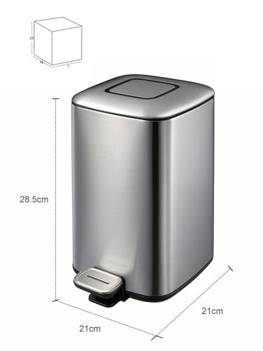Image of Obsessions EKO Soft-Close Bathroom Trash Can - 6L Stainless Steel Pedal Bin with Lid & Liner, Elegant Metallic Waste Basket for Home & Kitchen