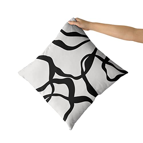 Black And White Pillow Covers 18X18 Set Of 2 Modern Abstract Art Line Boho Design Throw Pillows Bohemian Decorative Pillowcase Cotton Square Cushion Case For Home Living Room Porch Sofa Couch Bed #TOP2