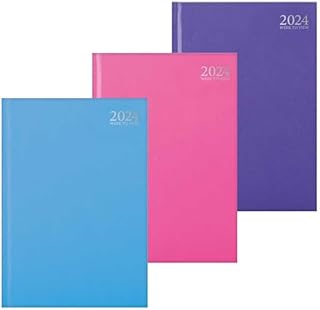 Sixstore 2024 Diary A5 Week to View Diary Pastel Colour Fashion A5 WTV Year Planner Desk Diary Ribbon Marker, Pink
