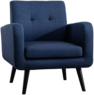 Accent Chairs for Living Room, Living Room Chairs, Mid Century Modern Fabric Chairs, Arm Chairs, Blue, Set of 1