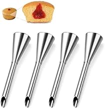 4PCS Cream Icing Piping Nozzle Tip, Stainless Steel Long Puff Nozzle Tip Cream Filler Filling Cupcakes Doughnuts Pastry Tool