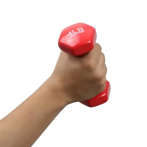Image of Amazon Basics Vinyl 4 Pound Dumbbells - Set of 2, Dark Pink