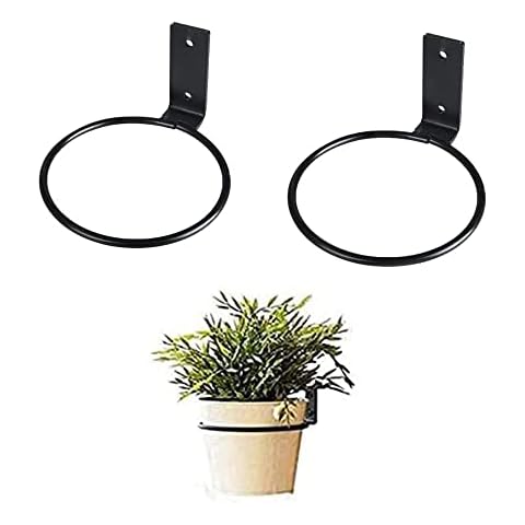 Snowtain 2Pcs Flower Pot Holder Ring Wall Mounted,Garden Flower Pot Holder Rack Plant Pot Hooks,Wall Planter Hook,Metal Plant Stands For Indoor Outdoor Garden Yard Balcony B Cover