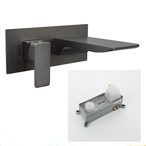 Robinet de lavabo de salle de bain cascade encastrable gris mat