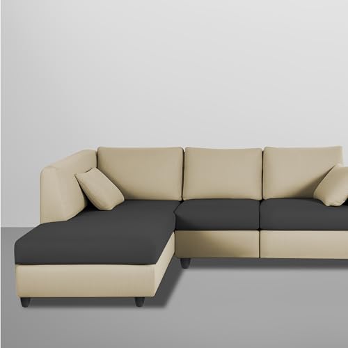 Image of Florian LHS 4 Seater L Shape Sofa Set for Living Room (Cream Black Fabric) Premium Fabric Sofa