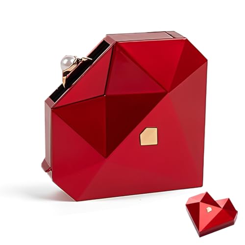 LEPGUYO Caja de Anillo Compromiso Corazón Autoapertura Roja Caja para Anillo de Compromiso para Boda San Valentín