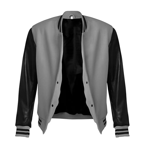 Image of Red And Black Letterman Jacket Men - Mens Black Varsity Letterman High School Baseball Bomber Jacket