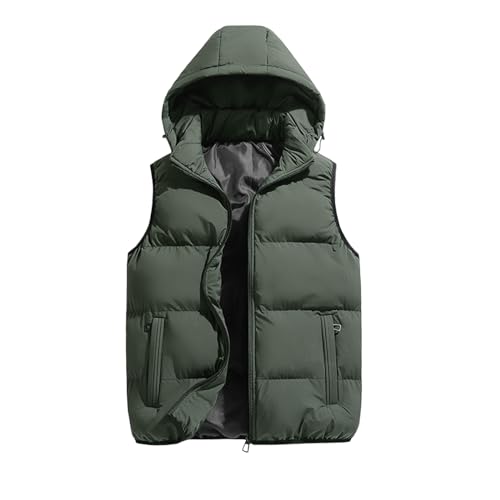 XDFVC Men's Hooded Puffer Vest Casual Quilted Sleeveless Jacket Fashion Oversized Solid Color Coats Winter Padded Ski Vests