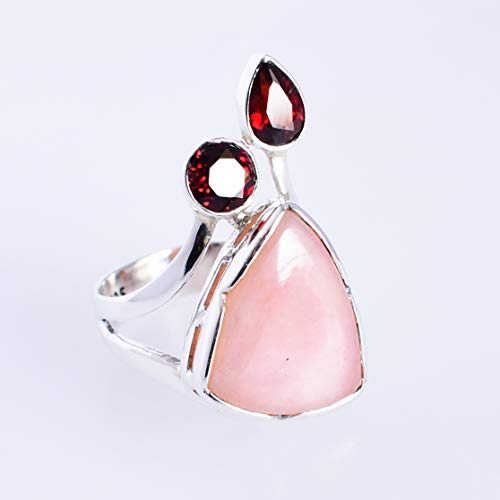 Bague en argent 925 opale rose et grenat faite main d'exception - 6