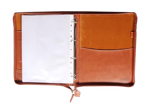 Image of Sukeshcraft PU Leather Document Holder, A4 Size Portfolio with 25 Sleeves, Brown File Folder for Certificates, Documents