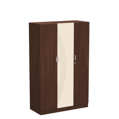 Image of Godrej Interio Wardrobe Allura 3-Door Engineered Wood Wardrobe for Clothes (Dark Walnut), 10 Shelves, 1 Drawer