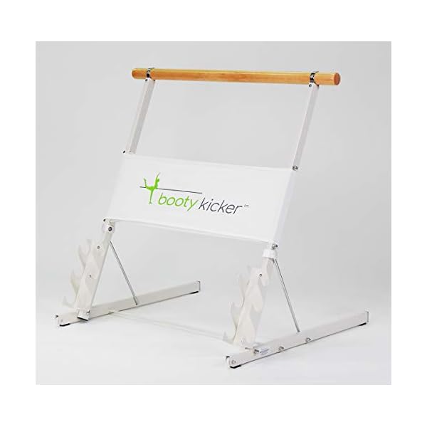 Booty Kicker – Home Fitness Exercise Barre, Folds Flat, Portable, Storable, Strong Angular Design for Pushing, Pulling, Balance & Ballet Exercises, wood, steel, nickle, Perfect for Barre Workouts