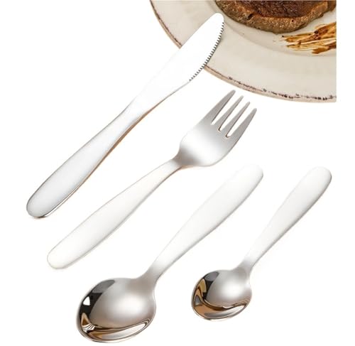 Set Servizio Posate Acciaio Inox Set di posate in acciaio inox da 4 pezzi, set con forchetta, coltello, cucchiaio, riutilizzabili(Silver)