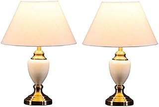 Lighting Supermarket Pair of Malham Cream Ceramic Traditional Bedside Table Lamps & Shades - 2 Pack