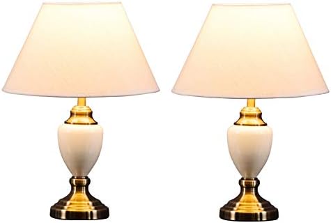 Lighting Supermarket Pair of Malham Cream Ceramic Traditional Bedside Table Lamps & Shades - 2 Pack