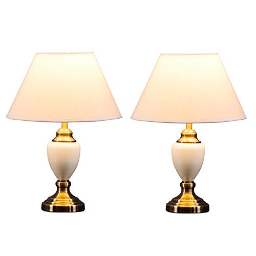 Lighting Supermarket Pair of Malham Cream Ceramic Traditional Bedside Table Lamps & Shades - 2 Pack