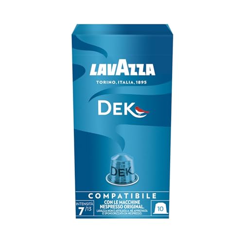 Lavazza, Dek, 10 Nespresso Original maschinenkompatible Kaffeekapseln, mit Noten von Schokolade und Trockenfrucht, Arabica und Robusta, Intensität 7/13, Mittlere Röstung, 1 Pack