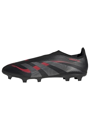 adidas Unisex Predator League Laceless Firm Ground/Multi Ground Football Boot, Core Black/Grey Four/Lucid Red, 9 UK