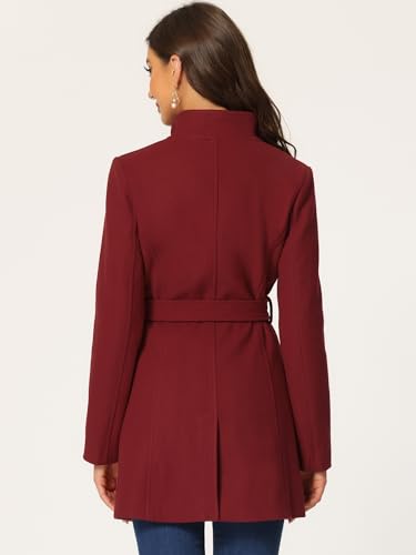 Image of Allegra K Women's Winter Elegant Stand Collar Overcoat Long Belted Pea Coat