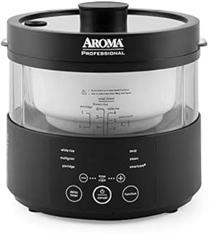 Aroma Housewares Professional 8-Cup (Cooked) SmartCarb Multicooker and Flavor-Lock Food Steamer for Low-Carb Rice and Grains, Glass Inner Pot, Black (AMC-800), Transparent Glass, 4 Cup Uncooked Rice
