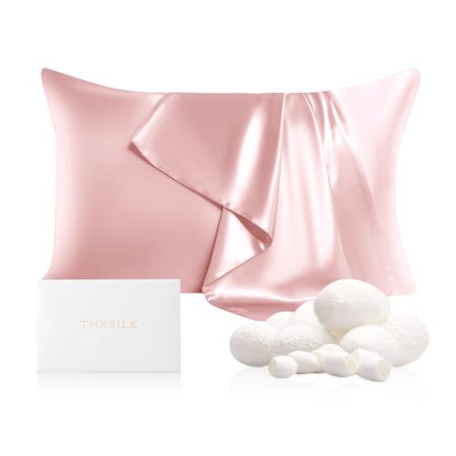 Image of THXSILK Hypoallergenic Zipper Pillow Case, Highest Grade 6A+ 100% Pure Mulberry Real Silk Pillowcase, 22 Momme Both Sides for Hair and Skin, Acne Free, 1PC (Light Pink, Queen Size 20 inchx30 inch)