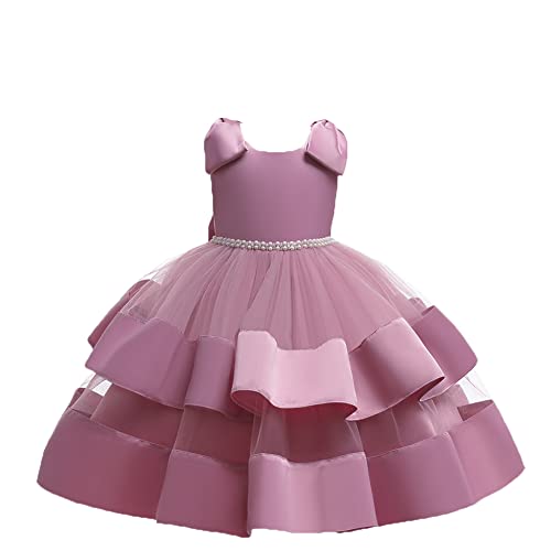 Vestidos para niños para niñas con cuentas de flores vestido de tul ceremonia rosa 7-8 años