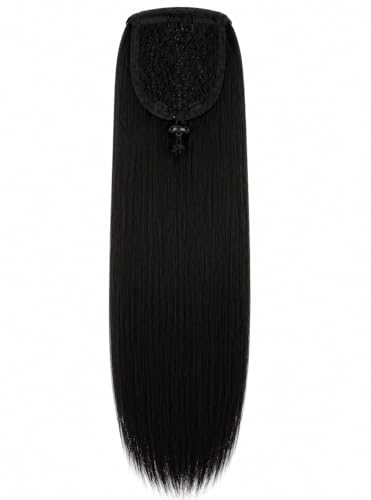 Coleta Postiza Negra 70cm Sintética Premium - Maison Pony - Extensión de pelo con clip, Resistente al calor hasta 150º
