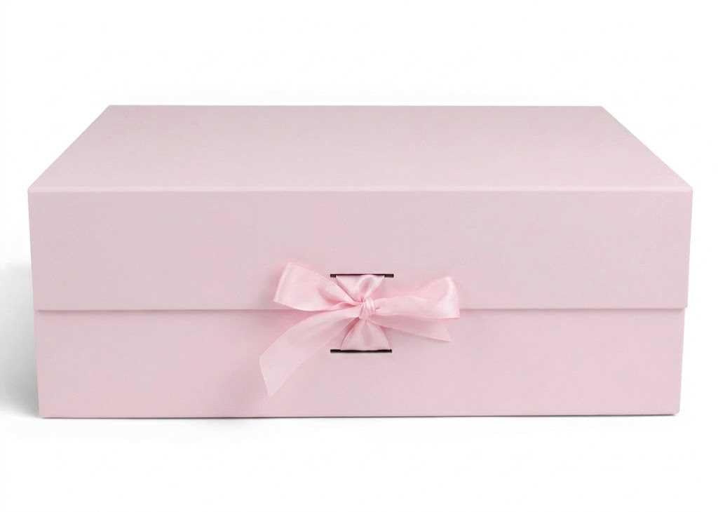 Emartbuy Pink Flat Pack Magnetic Gift Box with Ribbon โ 33 x 25 x 12 cm โ Fits Books, Clothing & Mid-Size Gifts โ Birthdays Weddings Christmas Corporate Gifting Trade Wholesale โ image 1