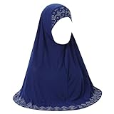 Women Glitter Rhinestone Muslim Turban Hijab Cap Modesty Long Head Wrap Scarf Shawl Bright-Blue