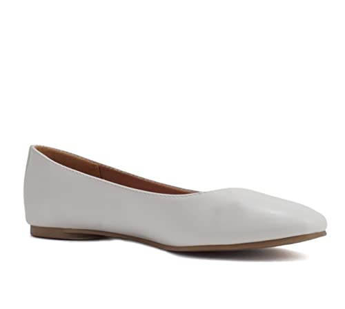 Soda Kreme Comfortable Basic Shoes Women Ballet Flat Round Toe Gel Insole (9, White Pu*, Numeric_9) #TOP3
