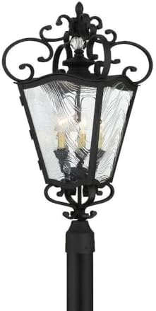 Minka Great Outdoors 9336-661 Brixton Ivy - 3 Light Outdoor Post Lantern, Coal/Honey Gold Finish with Water Printed Glass