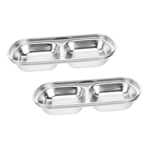 Unomor 2pcs Stainless Steel Dipping Dish Sauce Dipping Tray Sauce Dishes Sauce Serving Platter Compartment Appetizer Condiment Bowls Appetizer Dishes Dip Cups Dual Dipping Bowl Silver