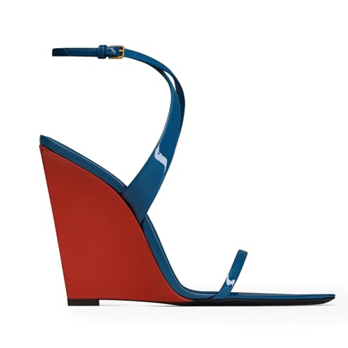 Wedge Sandals for Women Strappy Wedge Heels Pointed Open Toe Heeled Sandals Buckle Ankle Strap Pumps Sexy Wedding Dress Shoes(red,8.5)2