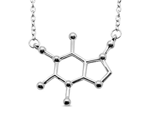 Caffeine Molecule Necklace in Silver Tone Alloy by Silver Phantom Jewelry