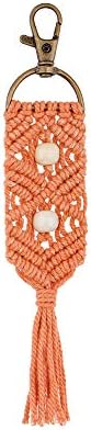 XGALBLA Macrame Keychains Boho Bag with Tassels Wooden beads Handcrafted Accessory Car Key Holder, Purse, Phone Wallet(Orange)