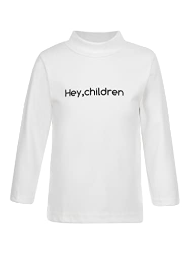 Mufeng Kids Boys Girls Cotton Turtleneck Warm Top Letter Printed Long Sleeves Thermal Underwear Tops Pullover Sweatshirt White 9-10 Years