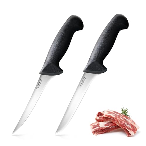 Cook N Home Professional Boning Knife Set, High Carbon Stainless Steel Flexible Curved and Straight Stiff Boning Kitchen Knives, Ergonomic Handle, 2-Piece, Black by Cook N Home - Used condition - US$12.02