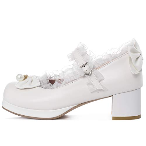 Image of LUXMAX Women Kawaii Mid Block Heel Mary Jane Rockabilly Pumps with Bow Platform Chunky Heel Cute Sweet Shoes