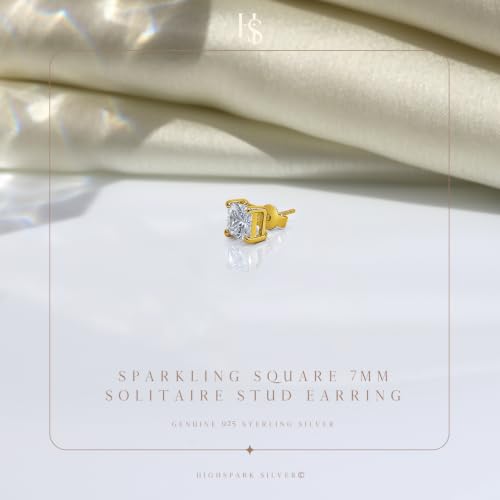 Image of HIGHSPARK 925 Silver Men's Square Solitaire Stud Earring | 92.5 Sterling Silver and Diamond like Brilliance Sparkling Zirconia | Single Stud for Men | Lovely Gift