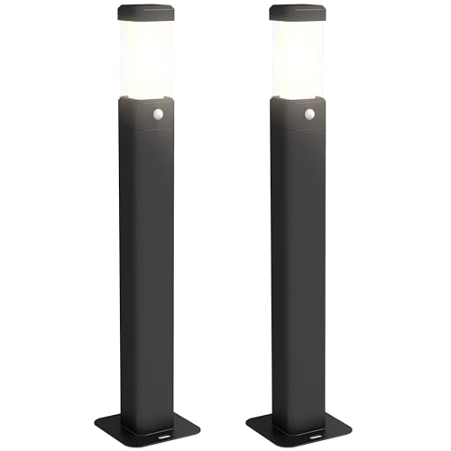 Outsunny Set di 2 lampade solari da esterno con sensore di luce Dissuasori luminosi a LED in alluminio Altezza 58,5 cm Impermeabile IP65, Lanterna per sentieri e vialetti - nero