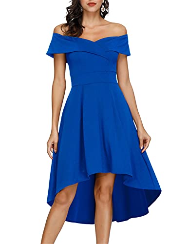 JASAMBAC Wedding Guest Dresses for Women High Low Off The Shoulder Holiday Cocktail Dress Royal Blue S