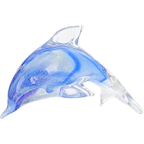 LIFKOME Crystal Glass Dolphin Figurine Luminous Sea Animal Statue Swimming Sculpture Marine Animal Art Decorations for Home Office Cars Blue Cover