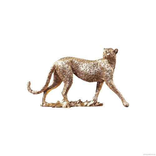 YANTIANCAI Cheetah Statue Classical Leopard Figurines Modern Style Home Office Desktop Resin Animals Decor Sculpture Decorative Gift (Gold)
