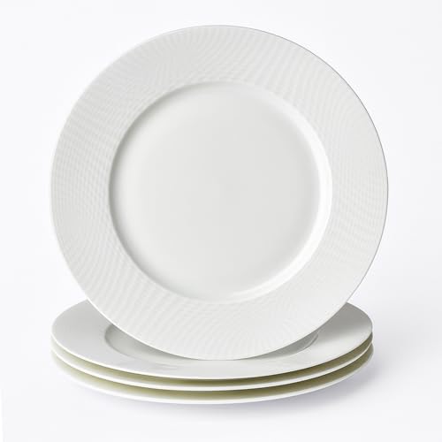 kanthea Bone China Dinner Plates Set of 4, 10.7 Inch Ceramic Plates for Salad for Dessert, Appetizer, Steak, Modern Flat Kitchen & Serving Dishes, White Embossment, Microwave, Oven & Dishwasher Safe kanthea Bone China Dinner Plates Set of 4, 10.7 Inch Ceramic Plates for Salad for Dessert, Appetizer, Steak, Modern Flat Kitchen & Serving Dishes, White Embossment, Microwave, Oven & Dishwasher Safe